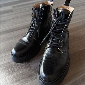 All Saints Black Leather Combat Ankle Boots, size 39 (9)